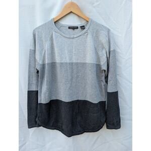 Jeanne Pierre Women's Color Block Knit Pullover Sweater Sz L Gray Black Staple